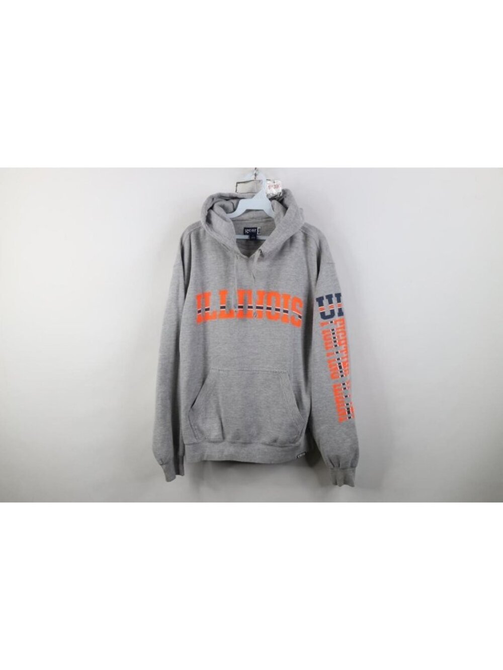 Vintage Mens Medium Spell Out University of Illinois Hoodie Sweatshirt Gray